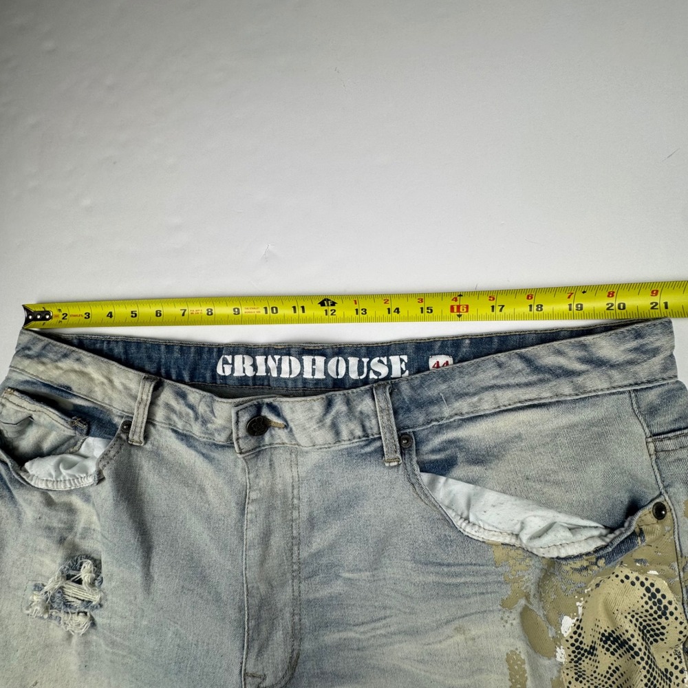 Grindhouse Denim Jeans 44 Light Wash Distressed Streetwear Graphic Star Peace - Picture 4 of 13